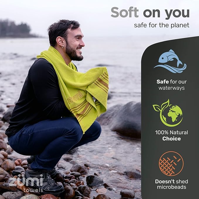 Zumi 100% Cotton Quick Dry Large Travel Towel - Soft, Thin, Compact, Highly Absorbent, Lightweight Camping Towel for Beach, Gym, Bath, Shower, Swimming, Dorm, RV - Gray