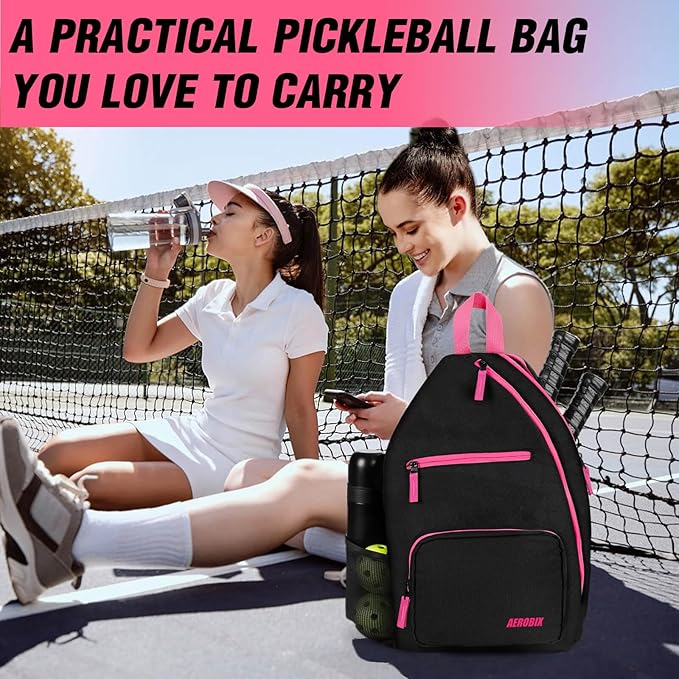 AEROBIX Pickleball Bag for Women & Men, Pickle Ball Backpack - Upgraded Zippers, Large Capacity, Padded Paddle Pocket, Adjustable Sling Bag (No Accessories)