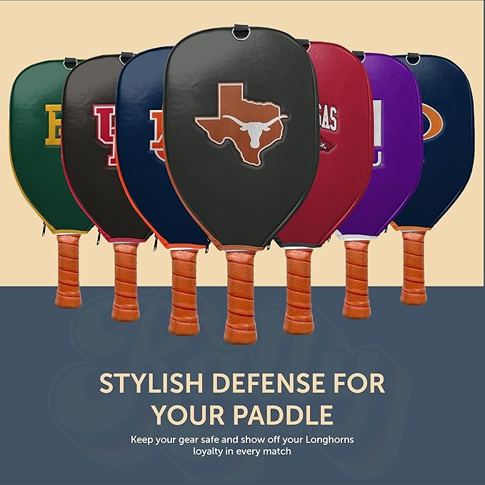 Officially Licensed Collegiate Pickleball Paddle Cover - Lightweight PU Leather Material - Durable Foam Interior Protection with Zippered Closure - Fits Most Paddles on the Market