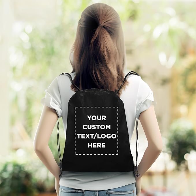 DISCOUNT PROMOS Custom Non-Woven Drawstring Backpacks Set of 10/50/100, Personalized Bulk Pack