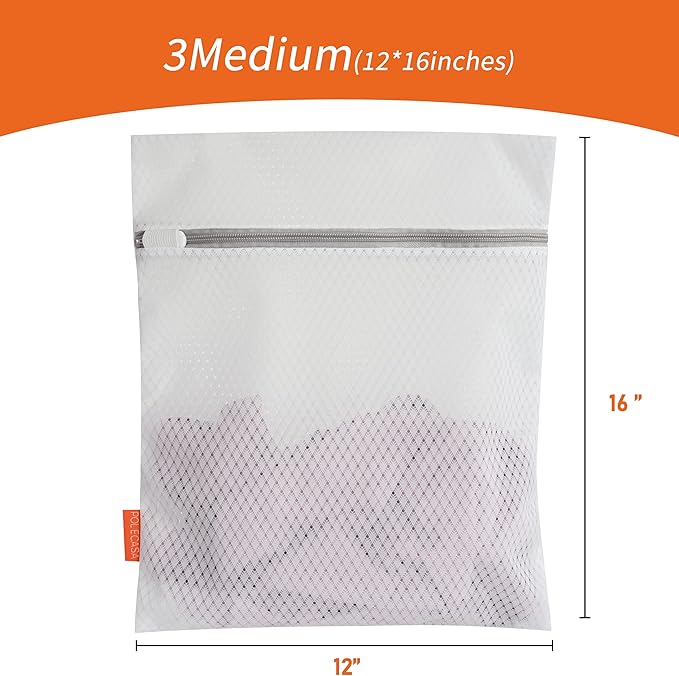 Polecasa 3Pcs 12 x 16 Inches Extra Durable 125g Diamond Mesh Laundry Bags with Sturdy Zipper for Delicates, Laundry Room Essentials for College, Dorm (3 Medium)