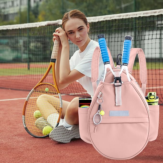 Tennis Backpack with 2 Rackets Holder, Water-Resistant PU Leather Tennis Racket Bag for Women & Men, Sling Crossbody Sports Backpack for Tennis, Pickleball & Badminton, Tennis Gifts