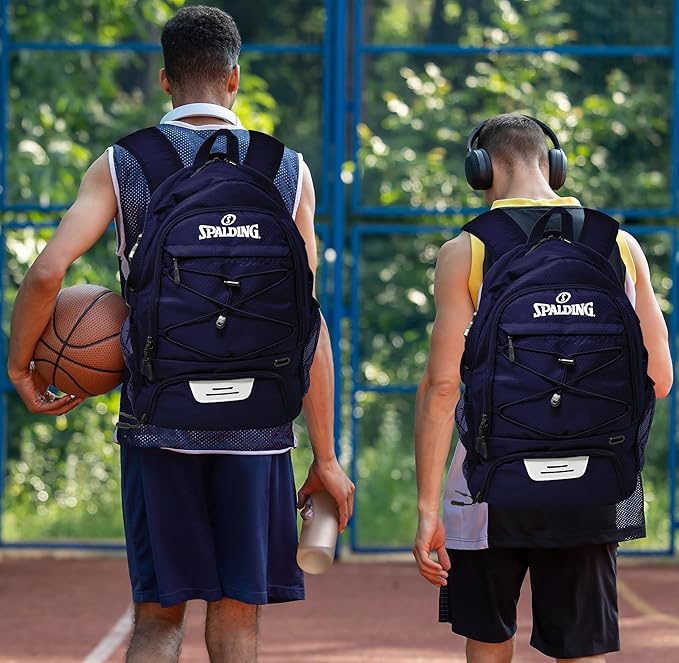 Spalding Basketball Backpack Sports Bag | Large Black Backpack with Shoe and Ball Compartment | Gifts for Basketball Players