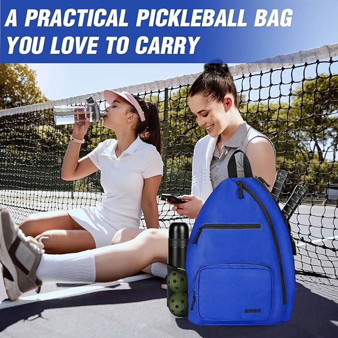AEROBIX Pickleball Bag for Women & Men, Pickle Ball Backpack - Upgraded Zippers, Large Capacity, Padded Paddle Pocket, Adjustable Sling Bag (No Accessories)