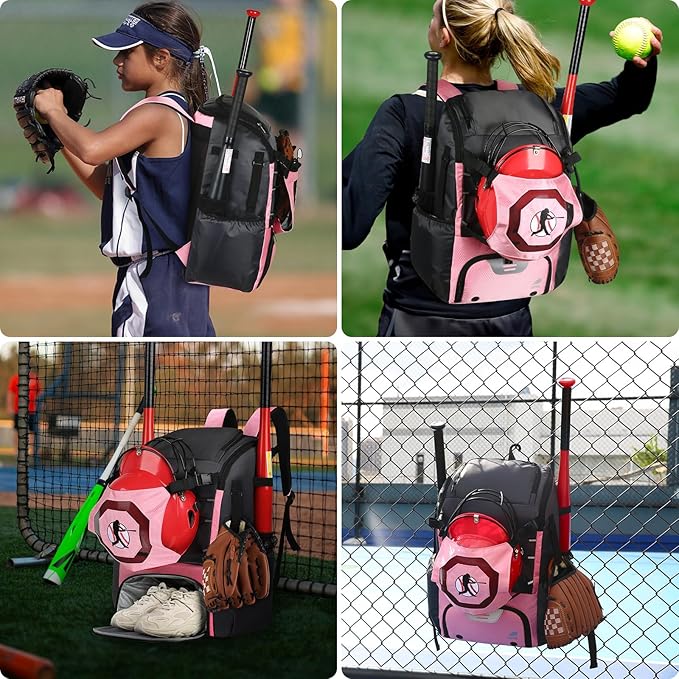 Baseball Backpack Softball Bat Bag for Youth Adults Baseball T-Ball Equipment Bag with Shoes Compartment