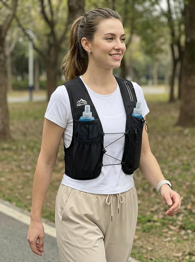 Zelvot Running Vest for Women Men, USA Original Patent, Adjustable Chest Straps Running Hydration Vest with 500ml Soft Flask, Lightweight Reflective Hydration Backpack for Marathon