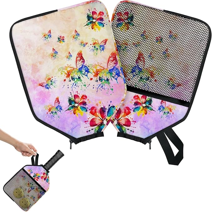 AUUXVA Watercolor Butterfly Pickleballs Paddle Cover, 2 Pcs Pickleball Case for Women, Compatible with Most Standard and Elongated Pickball Paddles, Ideal Present (Rackets and Balls are Not Included)