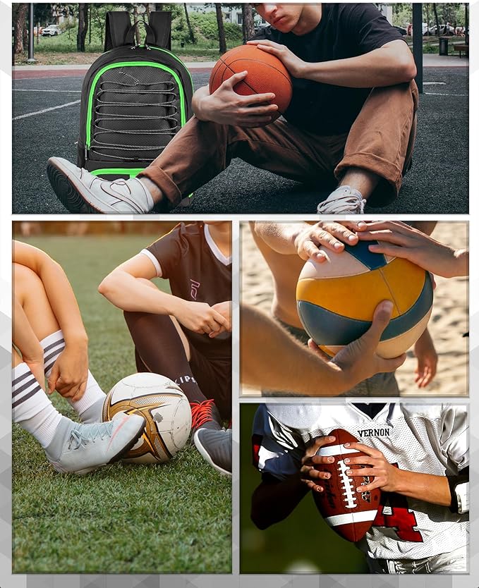 Basketball Bag Backpack for Men Women with Ball & Shoes Compartment 30L Capacity Lightweight Breathable Boys Girls Soccer Ball Bag Backpack Fit Volleyball Football Sports Travel School Gym