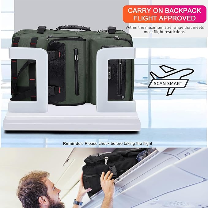 WITZMAN Carry On Travel Backpack for Men Duffle Bags Fit 17 Inch Laptop Airline Approved Laptop Backpack(B685 Army Green)