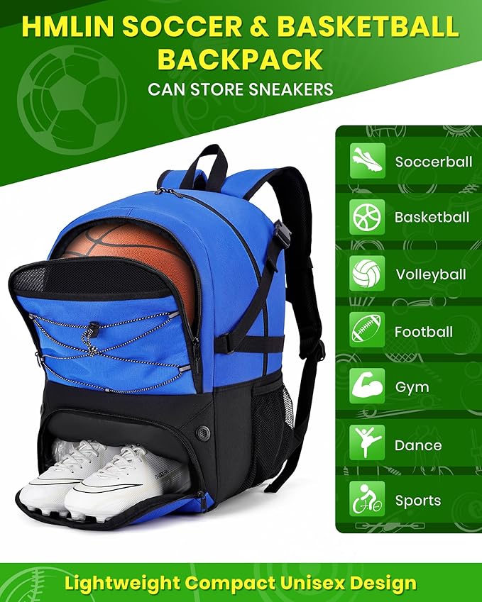 Basketball Backpack Large Sports Bag for Men&Youth,Gym Bag with Separate Ball & Shoes Compartment,Travel Bag for Basketball,Soccer,Volleyball