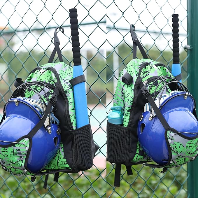 Youth Baseball Bat Bag Backpack, T-Ball & Softball Equipment Gear for Youth with Fence Hook, Lightweight Baseball Bat Backpack, Large Main Compartment for Helmet