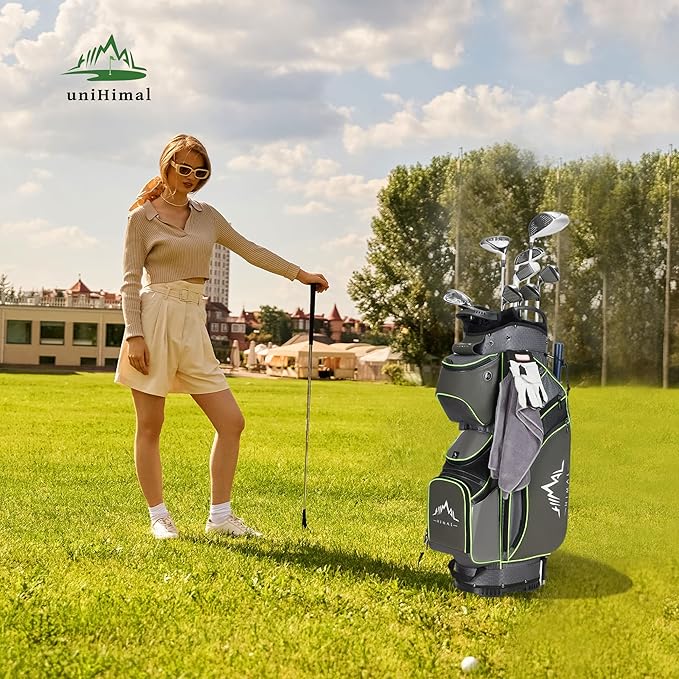 UNIHIMAL 14-Way Golf Cart Bag with Full Length Divider, Premium PU Leather Golf Bag with Plush Top, Magnetic Pocket and Rain Cover for Men