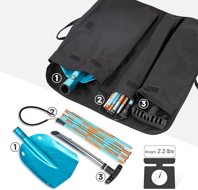 G2 Avalance Kit: Lightweight Aluminum Alloy Snow Shovel with Snow Probe and Storage Bag, Folding Design, Easy to Storage and Carry (Blue