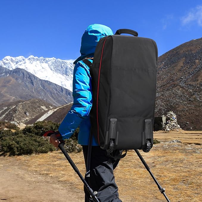 Vomgomfom Wheeled Collapsible Duffel Bag,110L-140L Expandable Checked Luggage, No-Telescopic-Handle with Anti-Burst Zipper & Reinforced Frame,Black-red