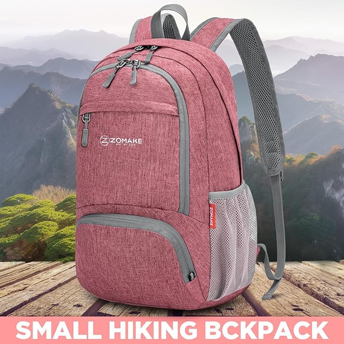 ZOMAKE Ultra Lightweight Packable Backpack 20L,Small Foldable Backpacks Hiking Water Resistant Collapsible Daypack for Women Men(Pink-B2)