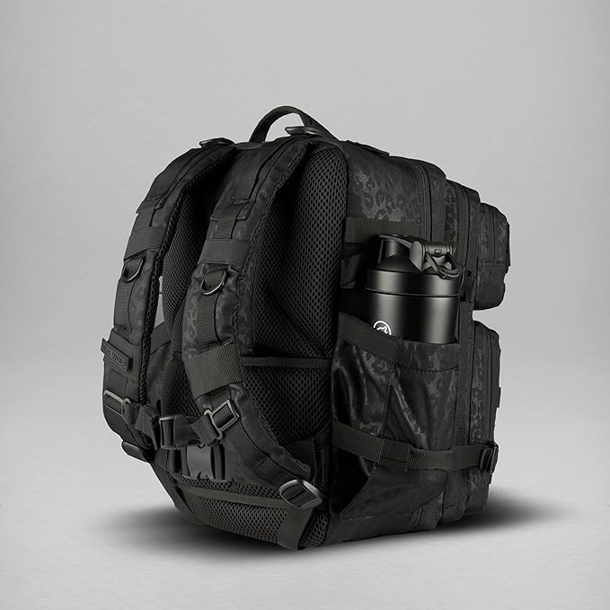 WOLFpak 35L Athletic Gym Backpack - Durable 1000D Waterproof Oxford Material with MOLLE Webbing, Laptop Pocket & Dual Cup Holders, Durable Fitness/Travel/Military Daypack (Black Leopard)