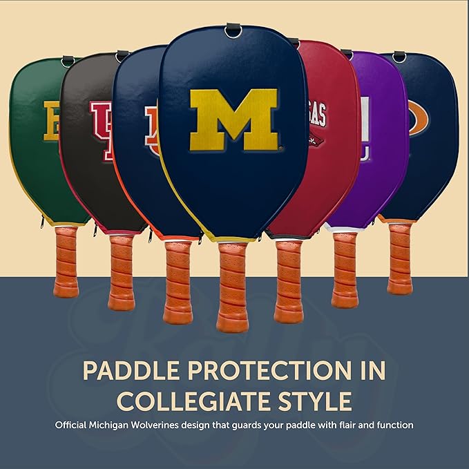 Officially Licensed Collegiate Pickleball Paddle Cover - Lightweight PU Leather Material - Durable Foam Interior Protection with Zippered Closure - Fits Most Paddles on the Market