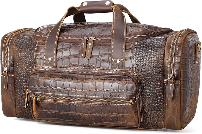 Polare 23" Full Grain Cowhide Leather Gym Duffle Weekender Overnight Travel Duffel Bag For Men