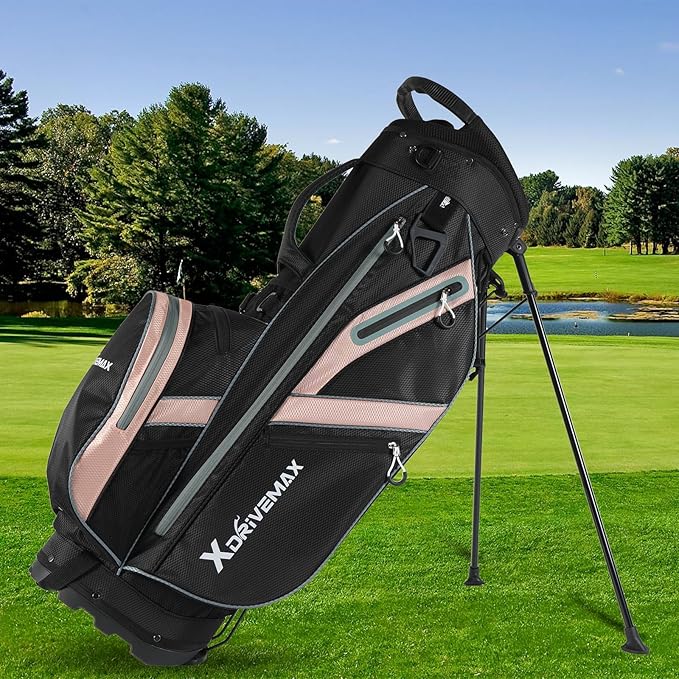 XDriveMax Golf Stand Bag, Lightweight 8-Way Top Dividers Golf Bag with Insulated Cooler Pocket, Dual Strap System & Rain Cover, Includes Golf Accessory Kit