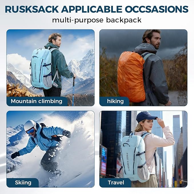 Bseash 45L Waterproof Hiking Camping Backpack with Rain Cover, Outdoor Sport Travel Bag Daypack for Climbing Skiing Cycling (Blue)