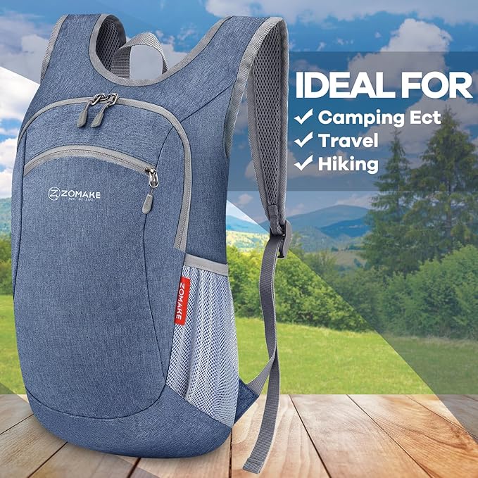 ZOMAKE Ultra Lightweight Packable Backpack 10L,Small Foldable Backpacks Hiking Water Resistant Collapsible Daypack for Women Men(Navy Blue-A1)