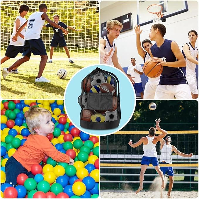 BROTOU 40" x 30" Extra Large Sports Ball Bag, Upgrade Thicken Ball Bags for Coaches, Adjustable Shoulder Strap and Hanging Ears with Handle, Mesh Bag for Basketball, Volleyball, Swimming Gear