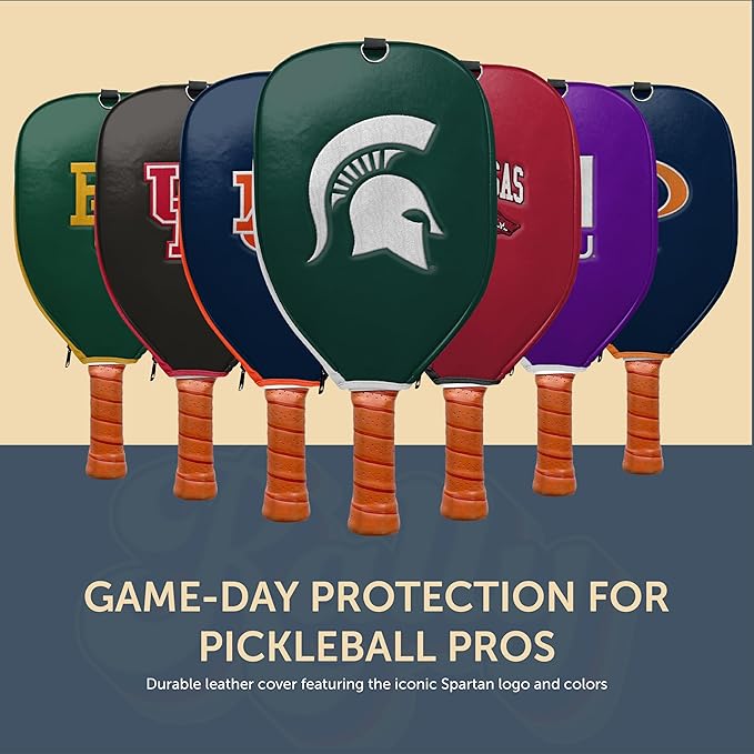 Officially Licensed Collegiate Pickleball Paddle Cover - Lightweight PU Leather Material - Durable Foam Interior Protection with Zippered Closure - Fits Most Paddles on the Market