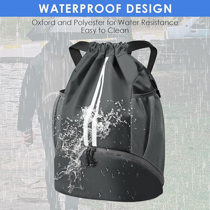 BROTOU Soccer Bags, Football Backpack, Volleyball Bag, Drawstring Backpack with Ball and Shoe Compartment, Football bags for Equipment Swim Gym Bag