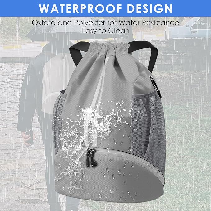 BROTOU Soccer Bags, Football Backpack, Volleyball Bag, Drawstring Backpack with Ball and Shoe Compartment, Football bags for Equipment Swim Gym Bag