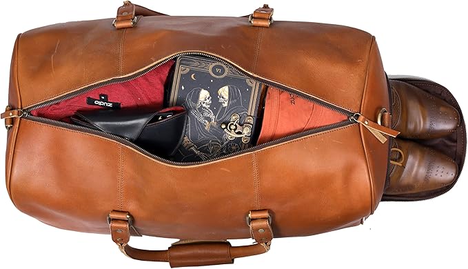 Leather Travel Bag,Weekender Overnight Bag Leather Large Carry On Bag Travel Tote Duffel Bag for Men & Women (Tan Brown)