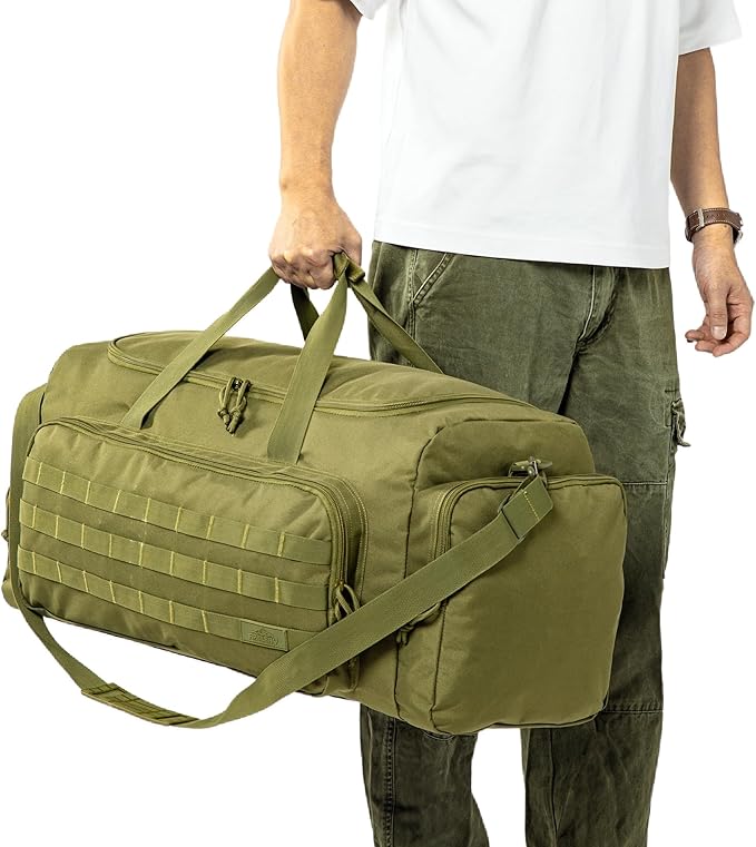 Super Quality 60L Large Duffel Travel Bag Luggage Foldable Bag Cargo Sport Gear Equipment Skiing Hardware Bag Heavy Duty& Durable(Dark Green)