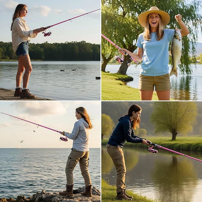 Goture Fishing Rod and Reel Combo - Green Telescoping Fishing Pole Portable Travel Kit with Carrier Bag for Freshwater Saltwater