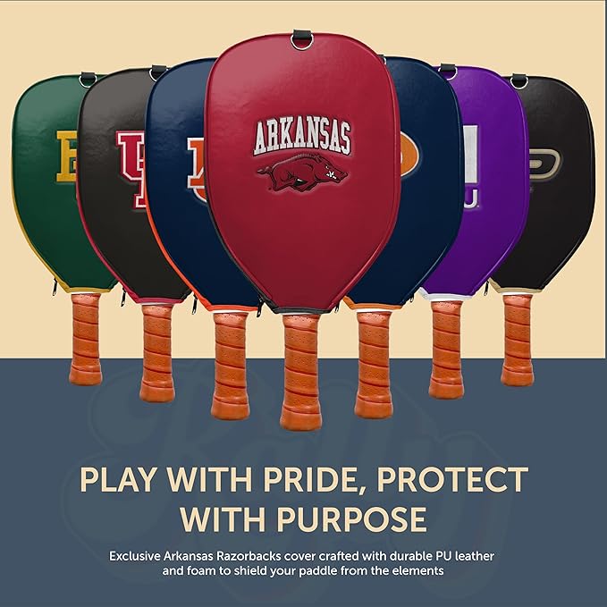 Officially Licensed Collegiate Pickleball Paddle Cover - Lightweight PU Leather Material - Durable Foam Interior Protection with Zippered Closure - Fits Most Paddles on the Market