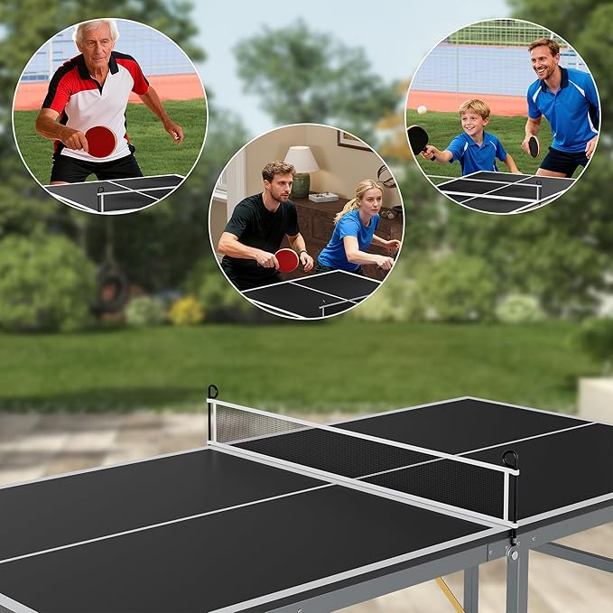 Portable Ping Pong Table,6X3 ft Professional Indoor/Outdoor Table Tennis Tables Game with Net for Adults/Teens,2 Tennis Paddles and 3 Balls- Quick Assembly