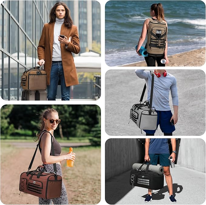 Bosstin Gym Bag for Men & Women,45L Travel Duffle Sports Duffel Bag Gym Weekender Overnight Backpack with Shoe Compartment (COFFEE CHECKERED)