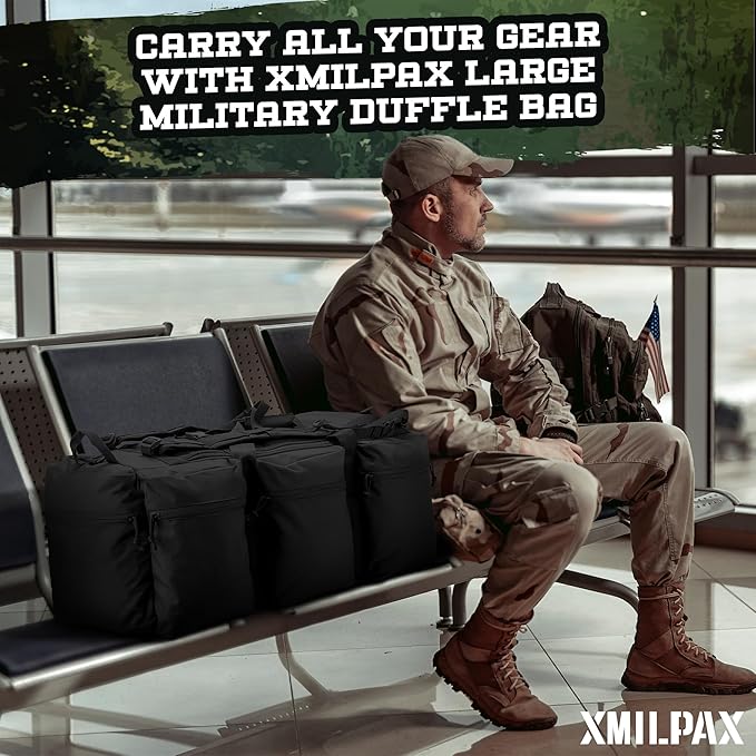 100L Large Military Duffle Bag Deployment Duffel Bag Sports Equipment Travel Luggage Bag with Detachable Backpack Straps…