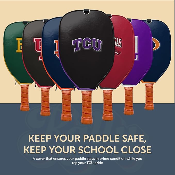 Officially Licensed Collegiate Pickleball Paddle Cover - Lightweight PU Leather Material - Durable Foam Interior Protection with Zippered Closure - Fits Most Paddles on the Market