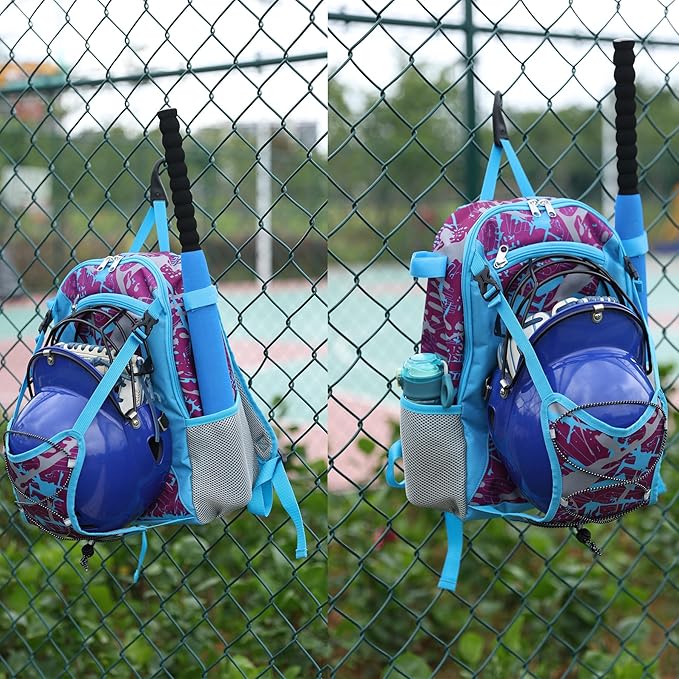 Youth Baseball Bat Bag Backpack, T-Ball & Softball Equipment Gear for Youth with Fence Hook, Lightweight Baseball Bat Backpack, Large Main Compartment for Helmet