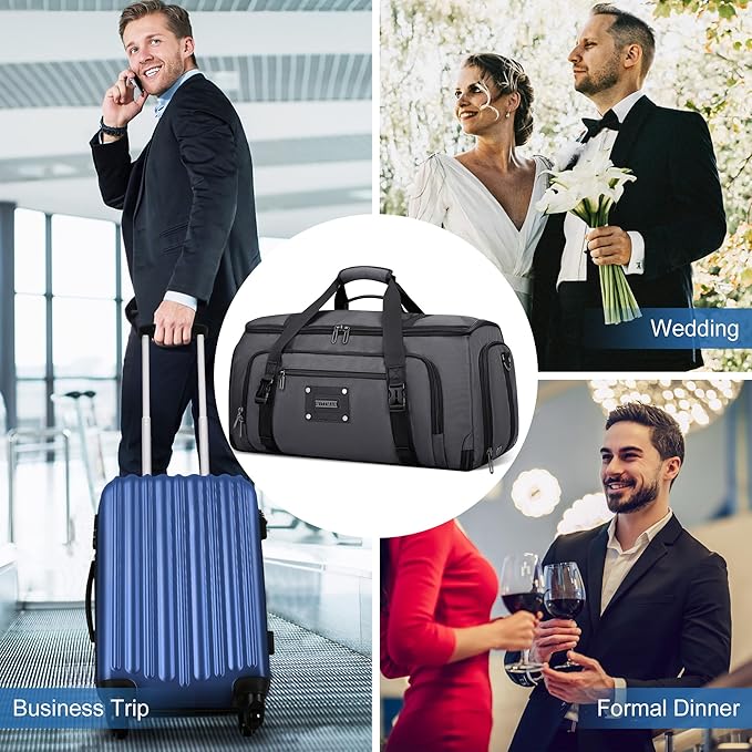 WITZMAN Mens Garment Duffle Bags for Travel Convertible Carry-on Suit Garment Bag for Men Hanging Clothes with Shoe Compartment(B724 Silvery Grey)