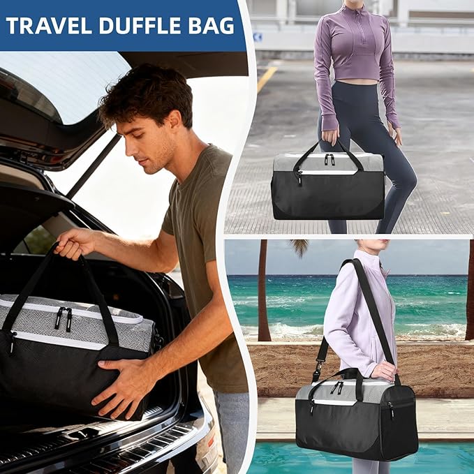 17 inch Small Gym Bag for Men, Foldable Duffle Bag for Travel, Carry On Duffel Bags for Airplanes, Black