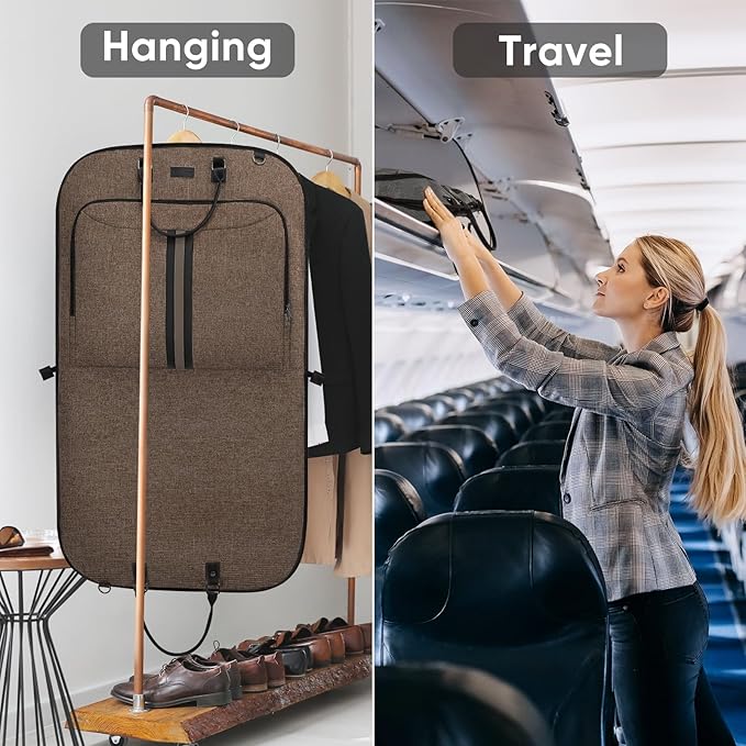 BALEINE Travel Garment Bag, Travel Suit Bag for Men, 42'' Waterproof Carry on Garment Bag for Hanging Clothes, Garment Duffel Bag for Travel Business (Brown)