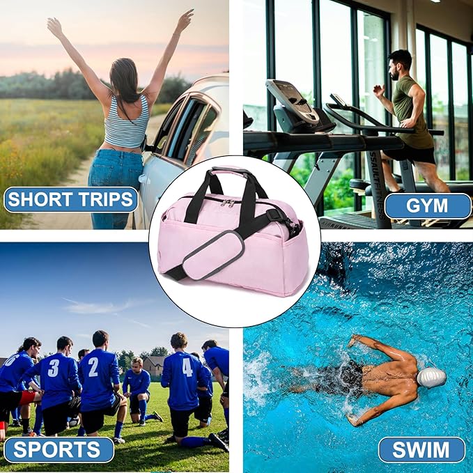 14 inch Small Gym Bag for Women & Men, Mini Duffel Bag for Travel Sports Lightweight Carry On Bag, Pink