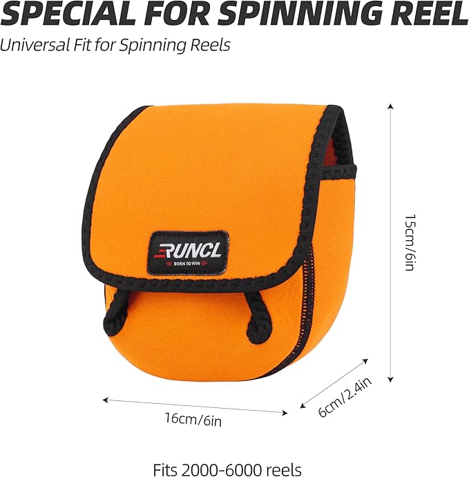 RUNCL Spinning Reel Bag – Protective Storage Pouch for Baitcasting Reels & Spinning Reels, Lightweight & Durable, Ideal for Freshwater & Saltwater Fishing Trips (orange& Black)
