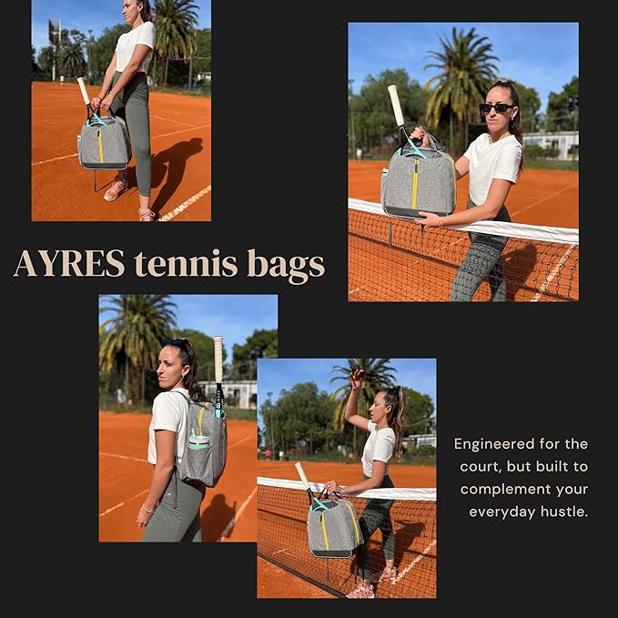 AYRES Tennis Backpack - Spacious Womens Tennis, Padel & Pickleball Bag | Quick-Access Racket Compartment (Fits 2) | Designer Tennis Bag, Water-Resistant & Easy To Clean, Makeup Pouch Included