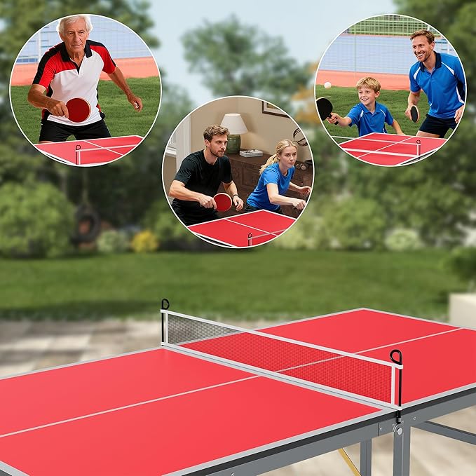 Portable Ping Pong Table,6X3 ft Professional Indoor/Outdoor Table Tennis Tables Game with Net for Adults/Teens,2 Tennis Paddles and 3 Balls- Quick Assembly