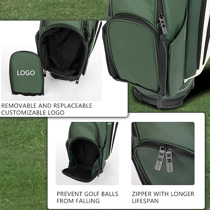 PU Leather Lightweight Men Women Blue White Black Green Golf Bag,Multiple 10 Pockets 14-Way Dividers Cooler Pouch Golf Cart Bag