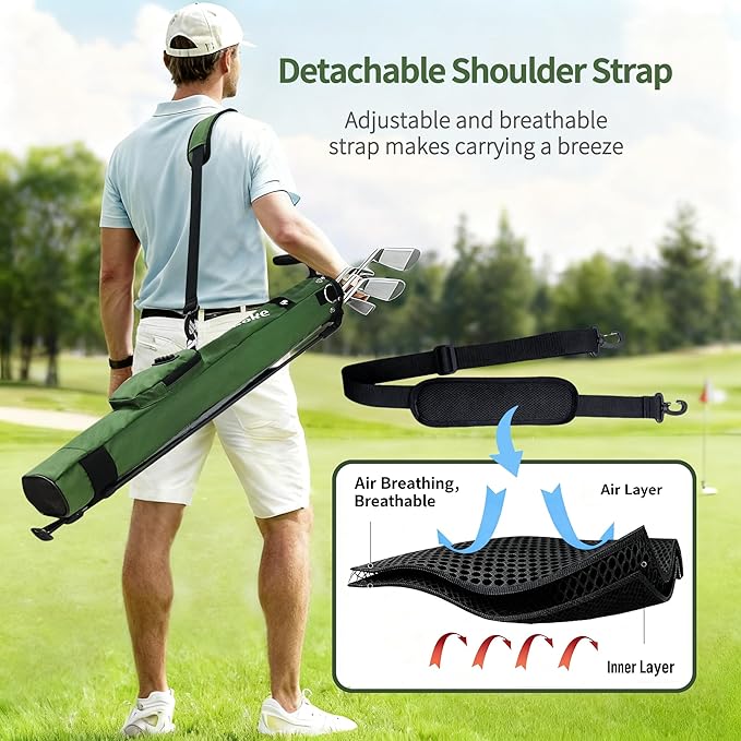 Camboke Lightweight Golf Stand Bag, Portable and Durable Golf Carry Bag with Padded Strap and Pocket, Sunday Bag for The Driving Range, 2-Way Divider Practice Bag for Men and Women