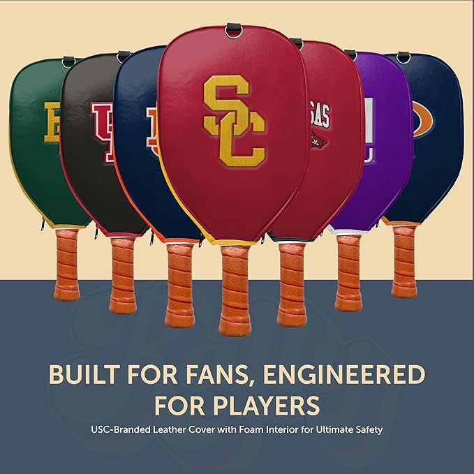 Officially Licensed Collegiate Pickleball Paddle Cover - Lightweight PU Leather Material - Durable Foam Interior Protection with Zippered Closure - Fits Most Paddles on the Market