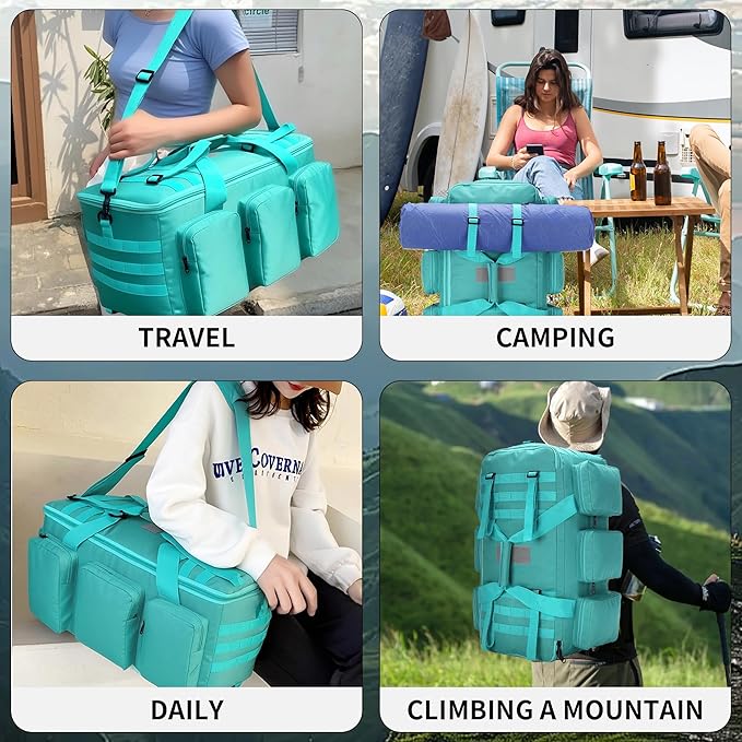 3 In 1 Military Duffel Bag 50L Gym Bag for Men Convertible Weekender Backpack for Sports Travel Basketball (50L-LakeBlue)