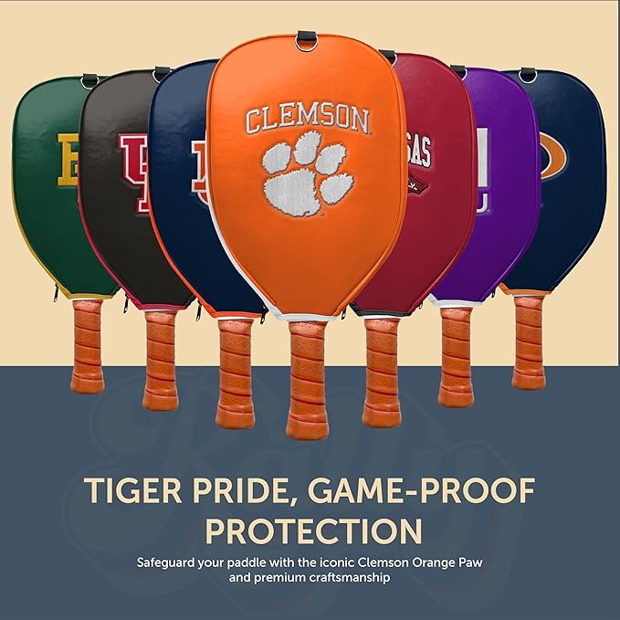 Officially Licensed Collegiate Pickleball Paddle Cover - Lightweight PU Leather Material - Durable Foam Interior Protection with Zippered Closure - Fits Most Paddles on the Market